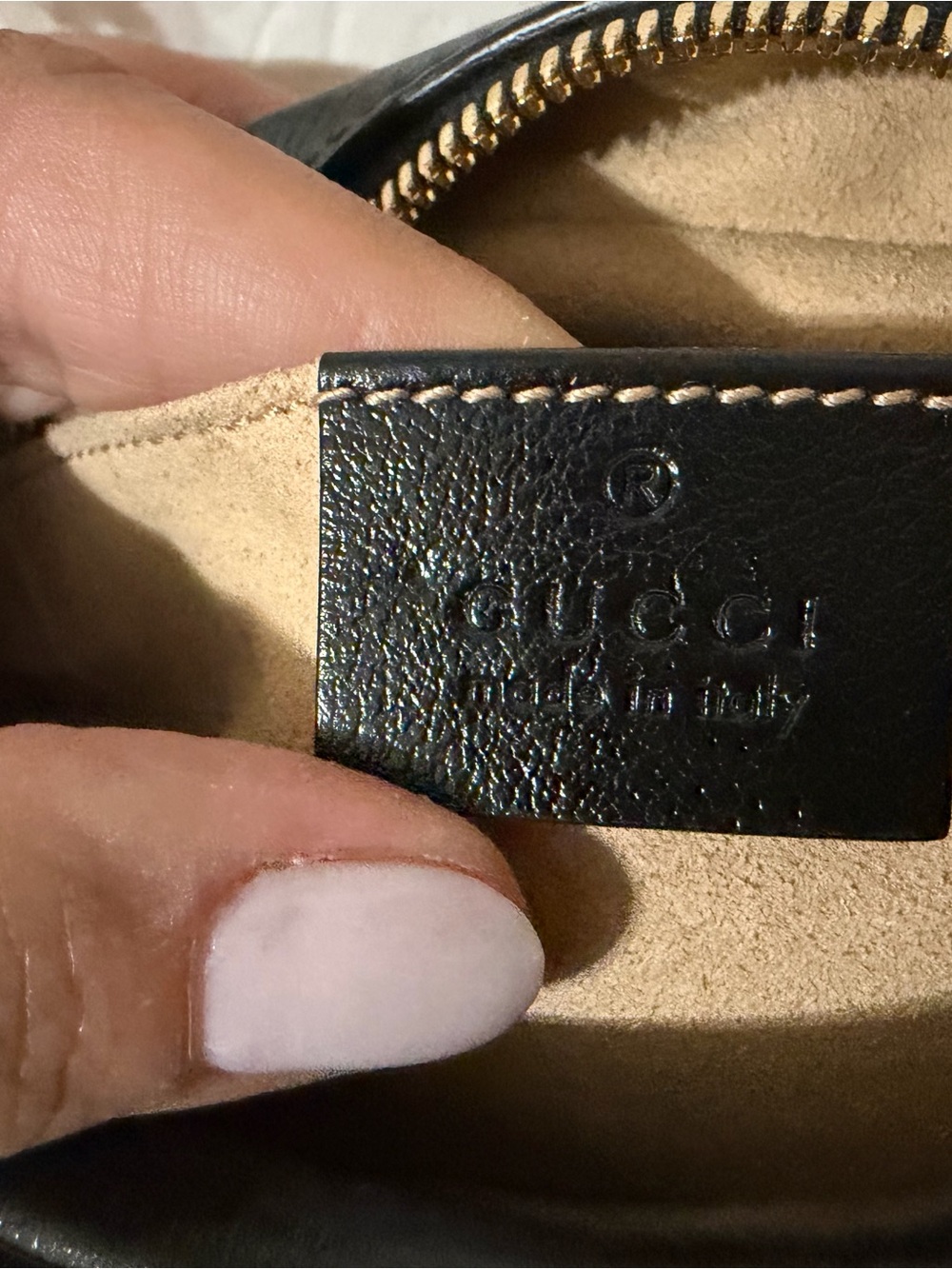 Gucci Beige GG Canvas Crossbody with Black Trim and Gold Double G - Picture 8 of 9